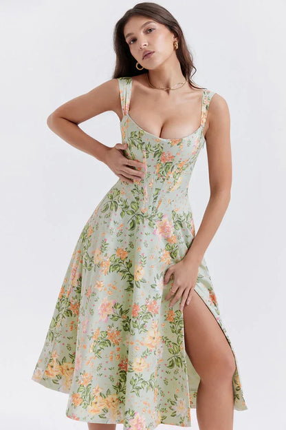 Cora - Bedrucktes Blumenkleid Korsett Modell