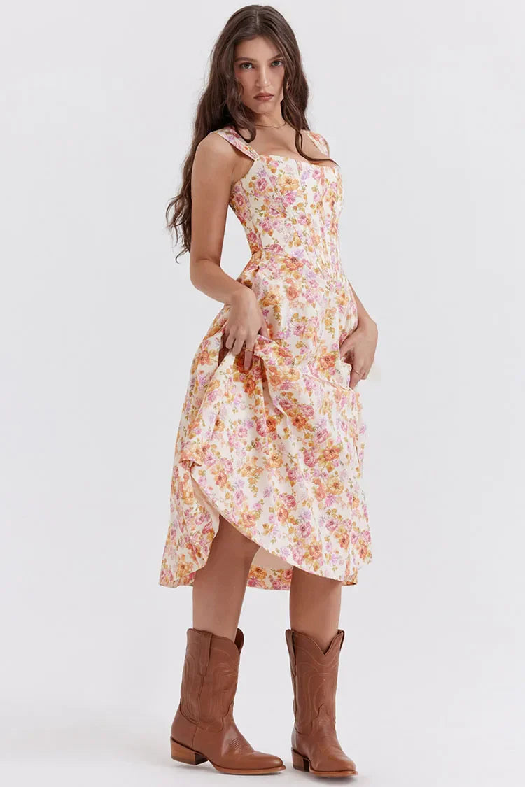 Cora - Bedrucktes Blumenkleid Korsett Modell