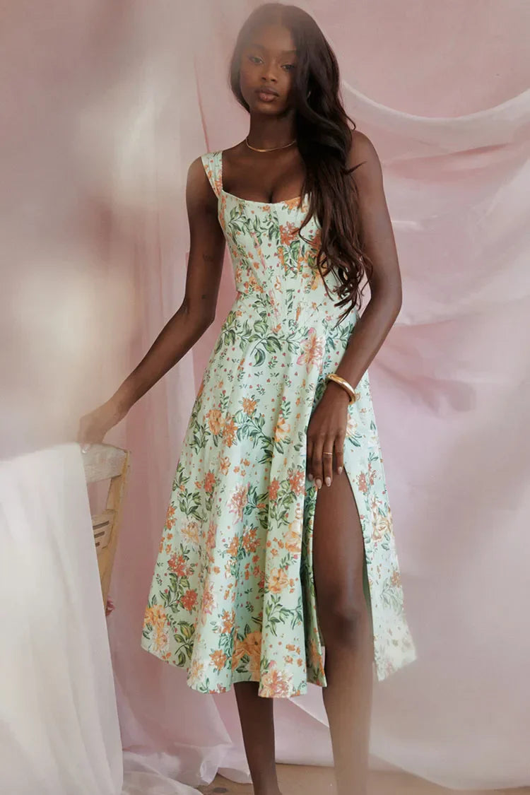 Cora - Bedrucktes Blumenkleid Korsett Modell