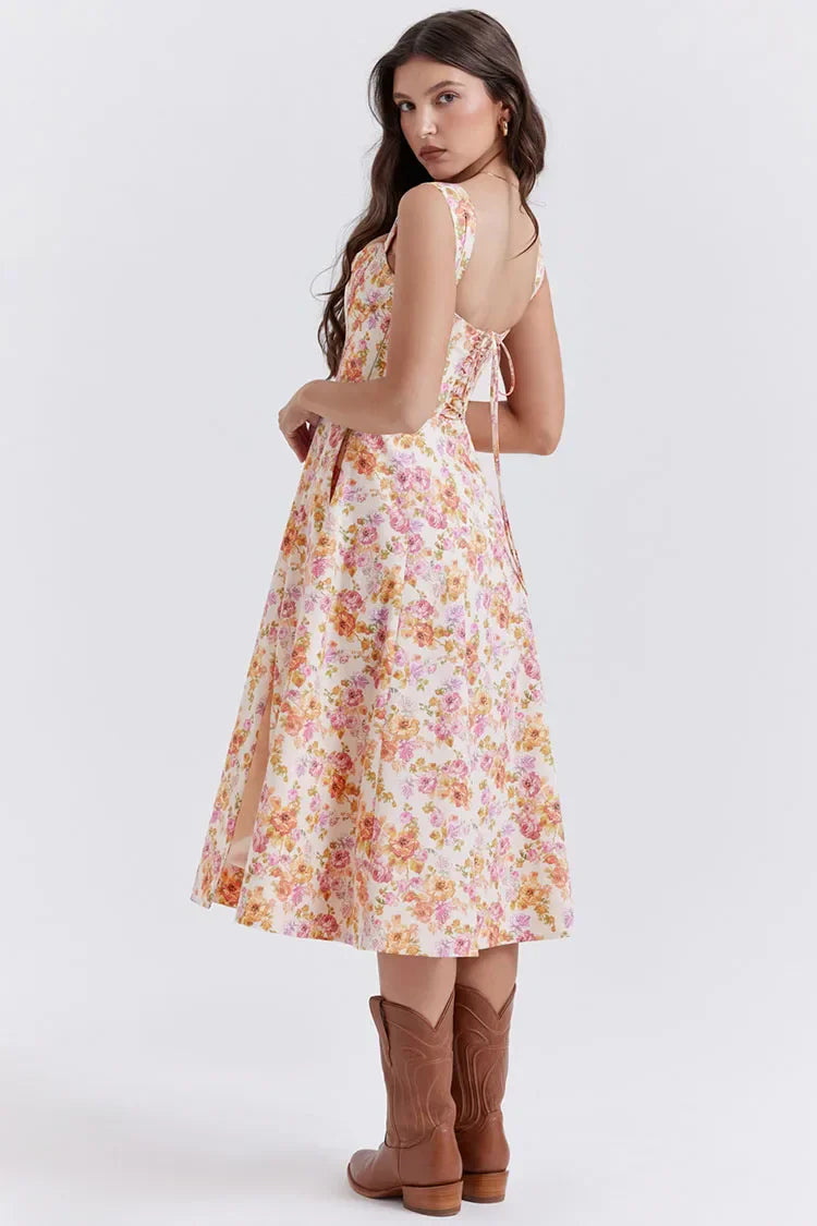 Cora - Bedrucktes Blumenkleid Korsett Modell