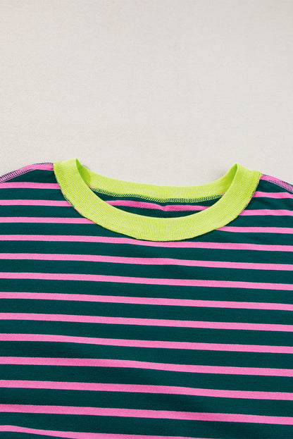 Anna - Horizontal gestreiftes, locker sitzendes T-Shirt mit Kontrastbesatz und weiten, kurzen Ärmeln