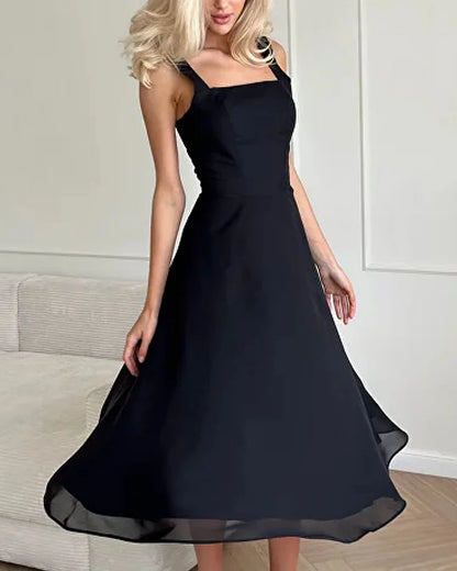 Emma - elegantes Chiffonkleid mit quadratischem Halsausschnitt in unifarben