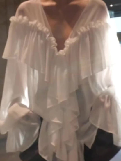 Noor - Dynamisches Schier Chiffon-Top mit langen Ärmeln