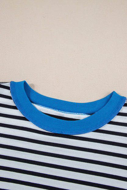 Anna - Horizontal gestreiftes, locker sitzendes T-Shirt mit Kontrastbesatz und weiten, kurzen Ärmeln