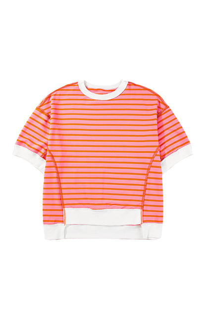 Anna - Horizontal gestreiftes, locker sitzendes T-Shirt mit Kontrastbesatz und weiten, kurzen Ärmeln