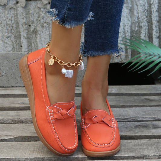 Lois - Elegante Damen Loafers aus Leder mit geflochtenem Detail, extra Fußgewölbeunterstützung und kleinem Absatz