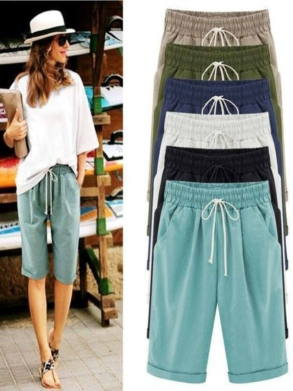 Nikki - Frauen lässig Sommer Urlaub lose Baumwolle Shorts Hosen mit Taschen und Kordelzug
