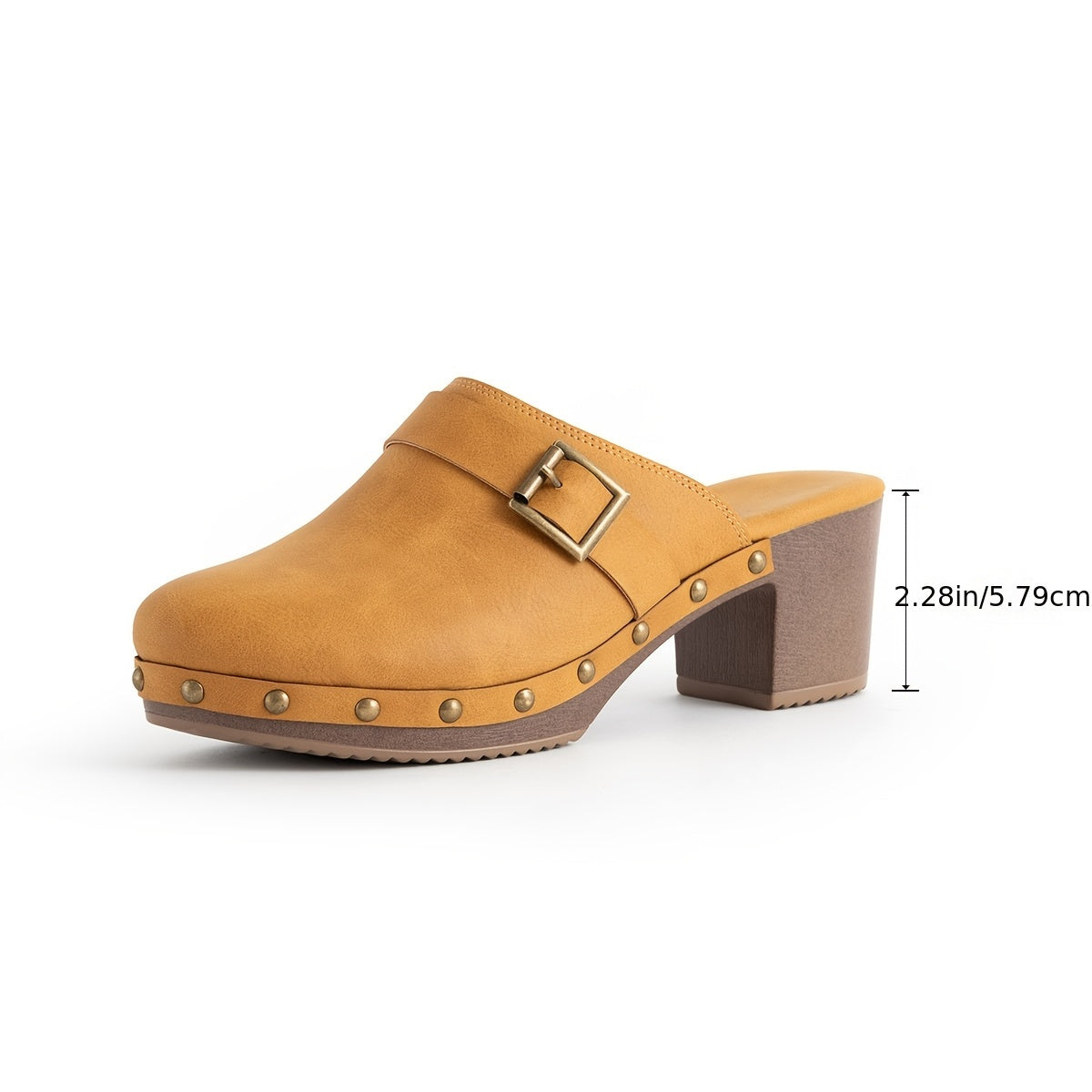 Saskia - Clogs mit Blockabsatz aus veganem Leder mit Stollen und Schnalle und rutschfestem Boden