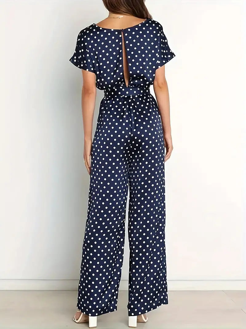 Paloma - elegant marineblau blau Jumpsuit mit Pünktchen