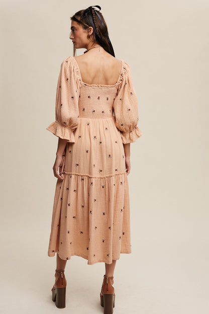 Sophia - Schulterfreies besticktes Midikleid