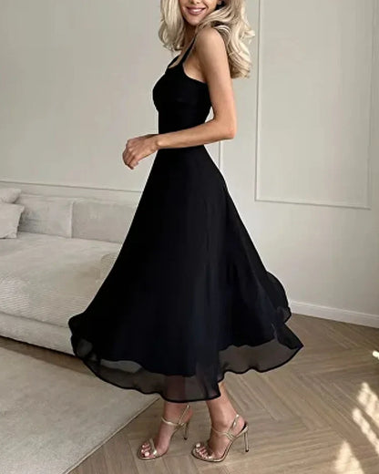 Emma - elegantes Chiffonkleid mit quadratischem Halsausschnitt in unifarben