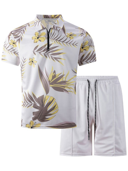 Max - Zweiteiliges Sommer-Strand-Set aus Shorts und Top mit kurzen Ärmeln und Reißverschlusskragen für Männer