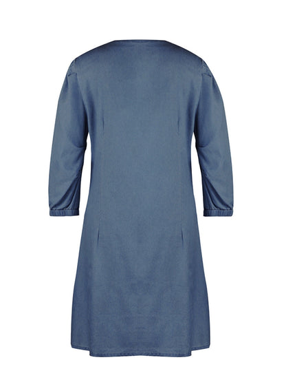 Tess - Kurzes Denim-Kleid mit V-Ausschnitt und halben Ärmeln