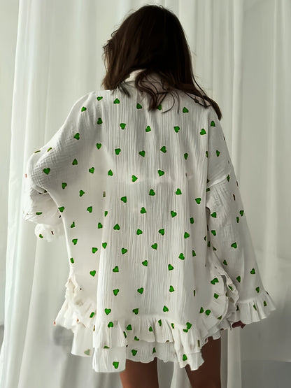 Sientje - Herzen Dreiteiliges Pyjama-Set mit Oberteil, Hose und Weste