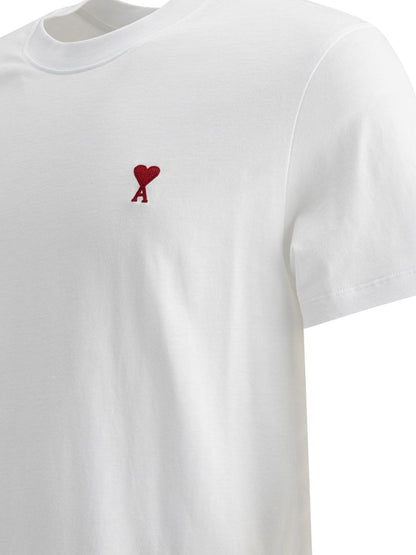 Ami Paris Weißes T-Shirt Unisex Kurzarm Hoher Ausschnitt