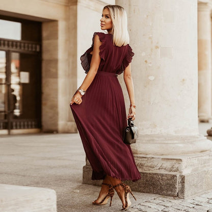 Gioia - elegantes Kleid mit V-Ausschnitt und angesetzten Ärmeln für Frauen