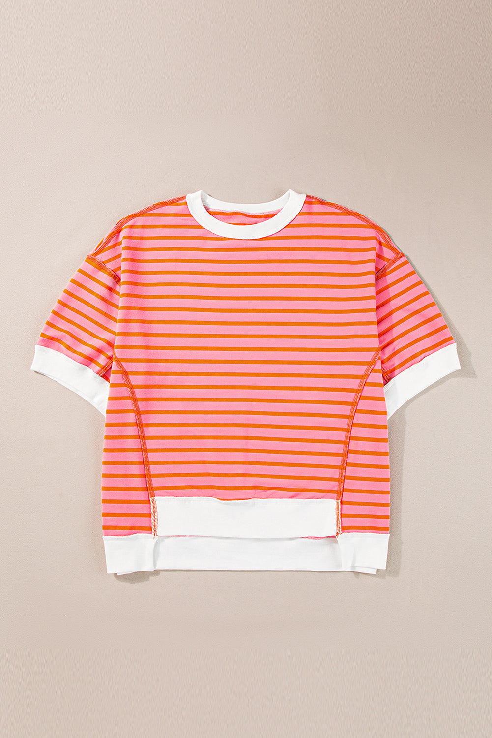 Anna - Horizontal gestreiftes, locker sitzendes T-Shirt mit Kontrastbesatz und weiten, kurzen Ärmeln