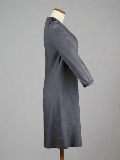 Lily - Denim Kleid mit V-Ausschnitt und Puffärmeln