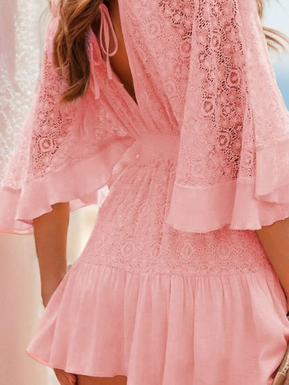 Sophia - Kleid mit Spitzenrücken, Schleife und Rüschen
