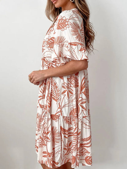 Linnea - Mini-Hemd Kleid in 4 Sommer Prints mit halben Ärmeln Knöpfen und 2 Quasten