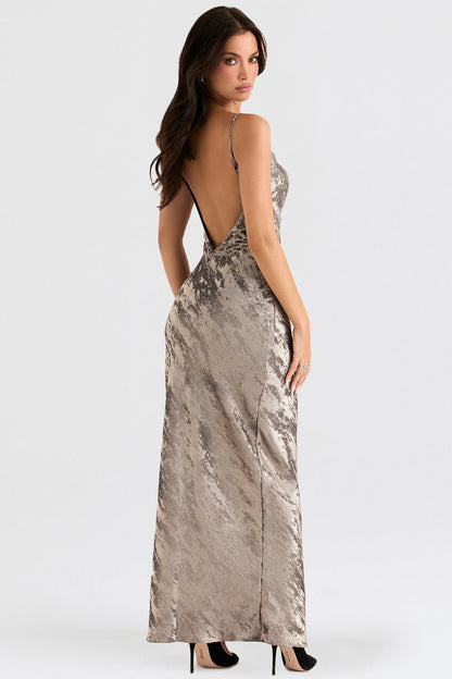 Magdalena - zinnfarbenes Maxikleid aus Satin