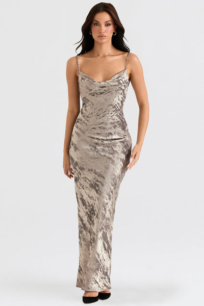 Magdalena - zinnfarbenes Maxikleid aus Satin