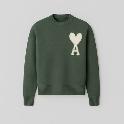 PARIS Strickpullover mit Herz und Buchstabe A - Unisex, Rundhalsausschnitt, Uni-Farben