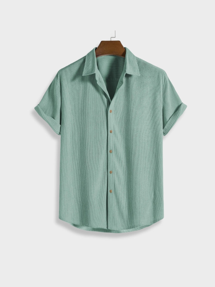 Victor - Leinen Sommerurlaub Zweiteiliges Set aus Button Up Shirt mit kurzen Ärmeln und elastischen Shorts für Männer