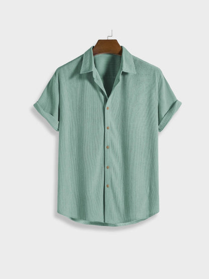 Victor - Leinen Sommerurlaub Zweiteiliges Set aus Button Up Shirt mit kurzen Ärmeln und elastischen Shorts für Männer