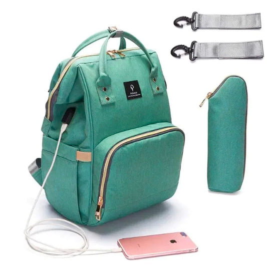 Baby Wickeltasche Stylischer Rucksack mit praktischen Fächern und USB-Handy-Ladegerät