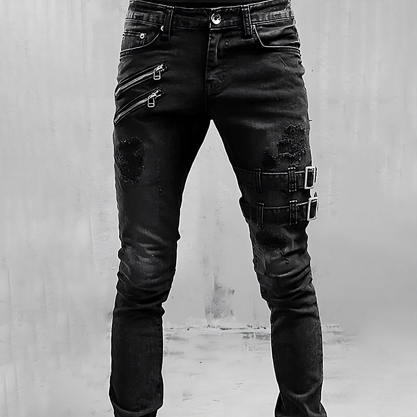 LuxeLine Denim-Jeans mit Schnallen und Reißverschlüssen für Männer