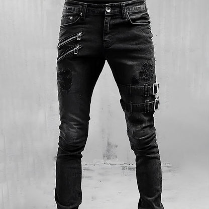 LuxeLine Denim-Jeans mit Schnallen und Reißverschlüssen für Männer