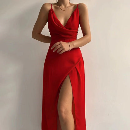 Ceri - Eleganter V-Ausschnitt Bodycon Maxi Jurk - Gracieus Lang Glamour