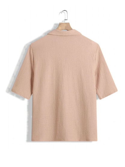 Lars - Textur Zweiteiliges Sommerset aus Halbarm-Shirt mit V-Ausschnitt und weit geschnittenen Hosen für Männer