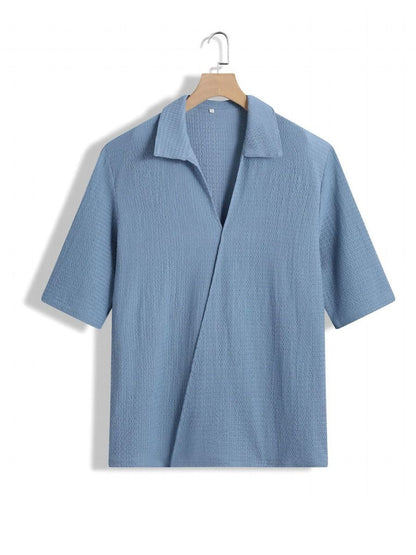 Lars - Textur Zweiteiliges Sommerset aus Halbarm-Shirt mit V-Ausschnitt und weit geschnittenen Hosen für Männer
