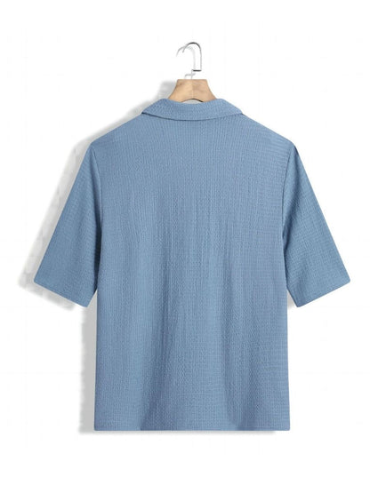 Lars - Textur Zweiteiliges Sommerset aus Halbarm-Shirt mit V-Ausschnitt und weit geschnittenen Hosen für Männer