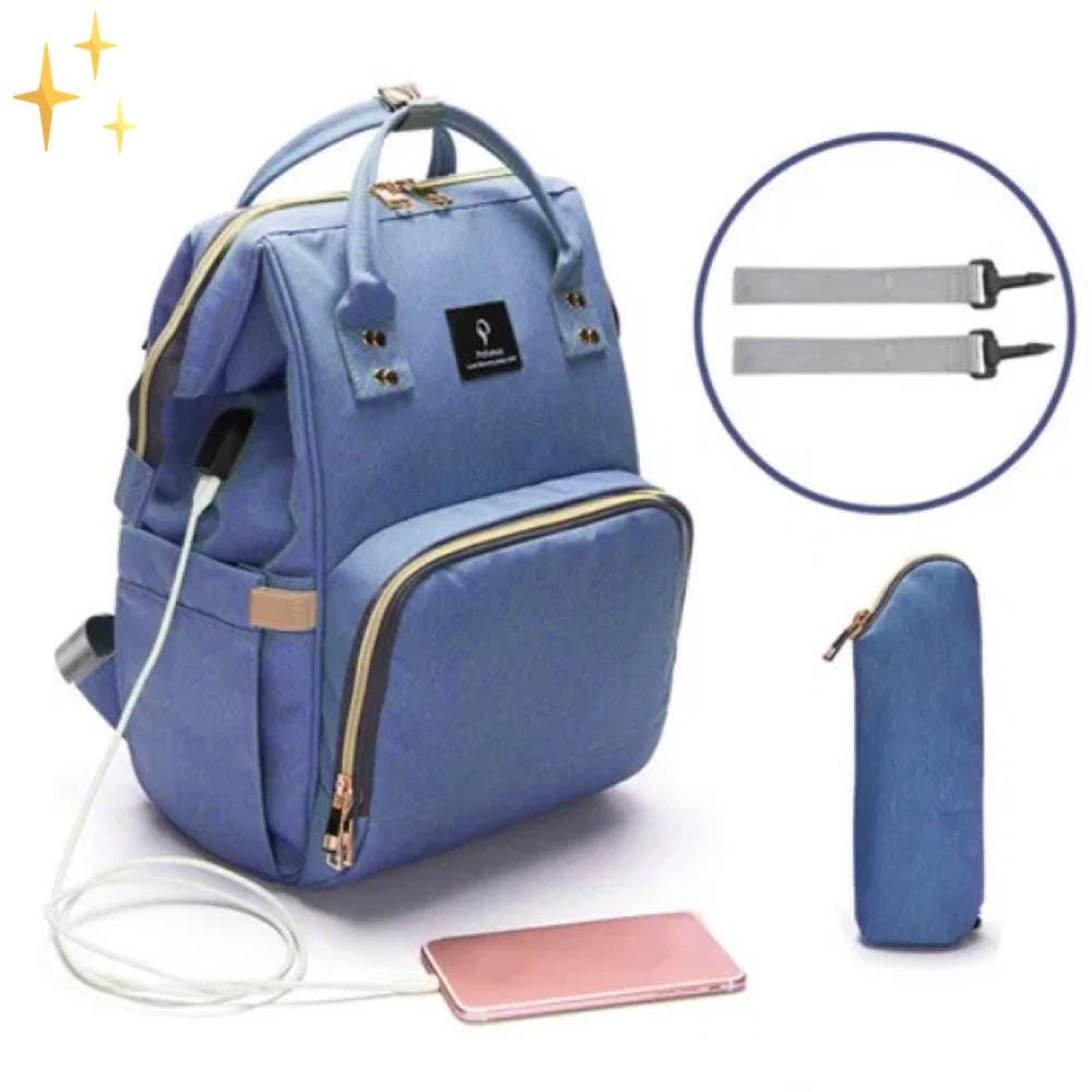 Mirabella Shopping 100001871 Blau / 65% RABATT Le Queen™ Wickeltasche mit USB-Ladegerät | Alles für Ihre Kinder zur Hand | Inkl. GRATIS 2x Haken + Etui im Wert von €20,-