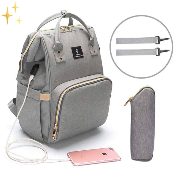 Mirabella Shopping 100001871 Grau / 65% RABATT Le Queen™ Wickeltasche mit USB-Ladegerät | Alles für Ihre Kinder zur Hand | Inkl. GRATIS 2x Haken + Etui im Wert von €20,-