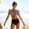 Mirabella Shopping 200004279 70% RABATT / Schwarzes Unterteil + Blumenoberteil / S Mirabella™ Flora Bikini mit höher Taille Unterteil + Oberteil | Der schillerndste Bikini für den Sommer