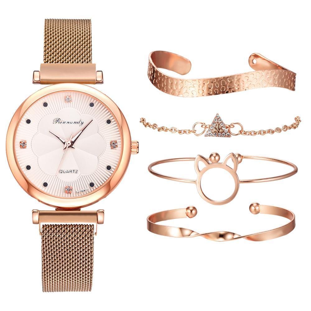 Mirabella Shopping 200363144 Rosé Gold Analog Quarzuhr Luxury Set + 4 GRATIS Armbänder | Stilvoll und glänzend durch die Feiertage