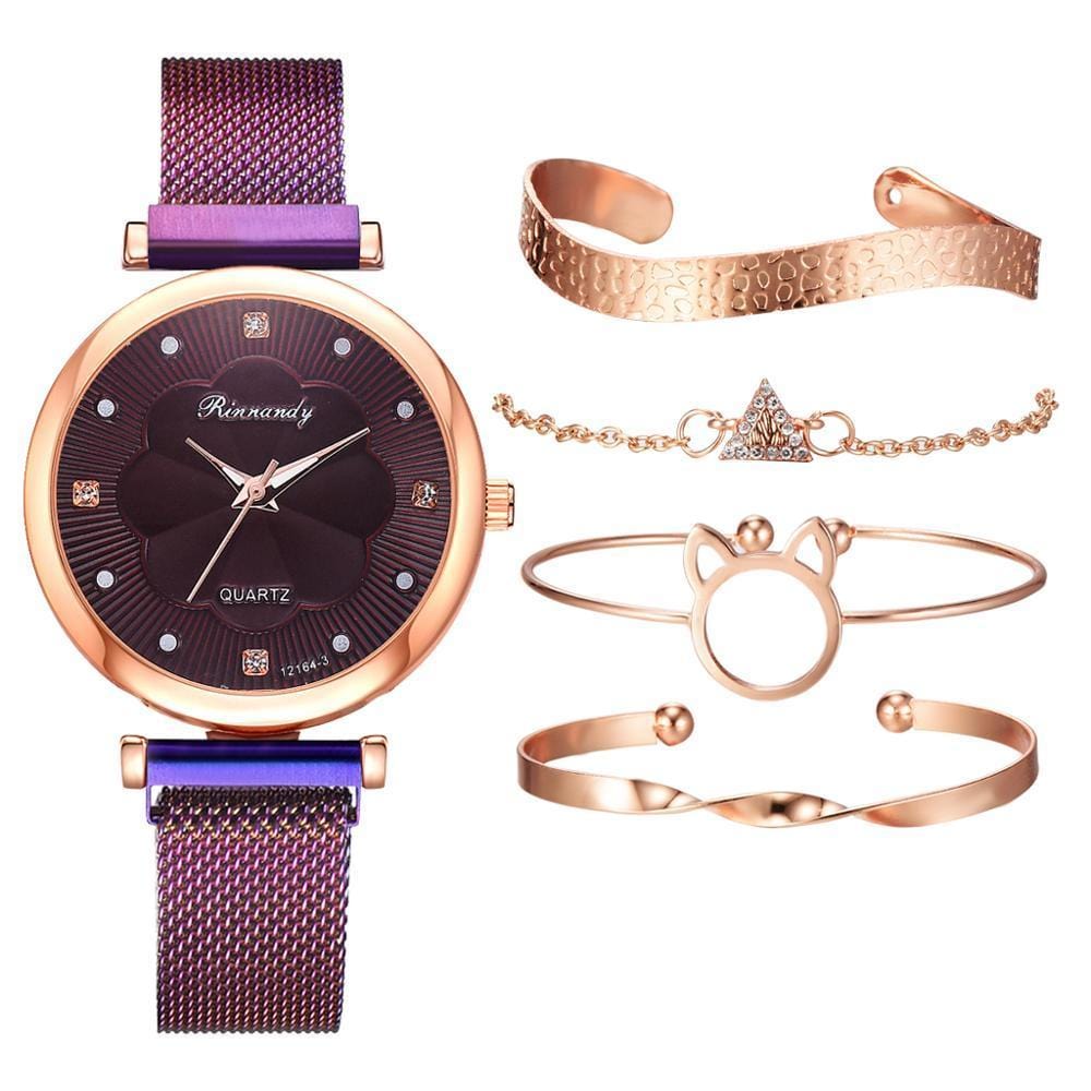 Mirabella Shopping 200363144 Rosé Gold Analog Quarzuhr Luxury Set + 4 GRATIS Armbänder | Stilvoll und glänzend durch die Feiertage