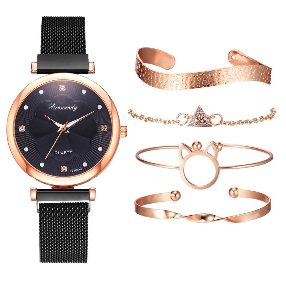 Mirabella Shopping 200363144 Rosé Gold Analog Quarzuhr Luxury Set + 4 GRATIS Armbänder | Stilvoll und glänzend durch die Feiertage