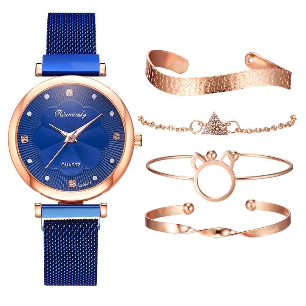 Mirabella Shopping 200363144 Rosé Gold Analog Quarzuhr Luxury Set + 4 GRATIS Armbänder | Stilvoll und glänzend durch die Feiertage