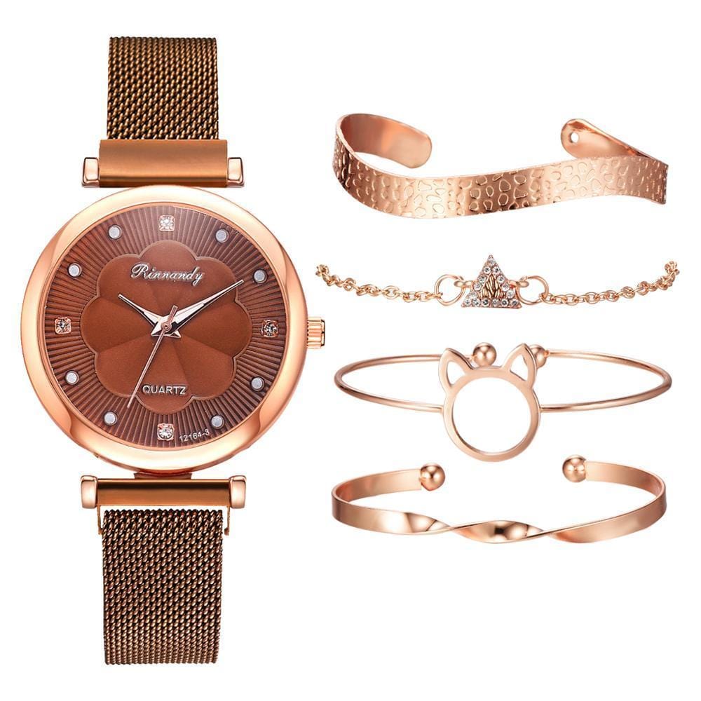 Mirabella Shopping 200363144 Rosé Gold Analog Quarzuhr Luxury Set + 4 GRATIS Armbänder | Stilvoll und glänzend durch die Feiertage