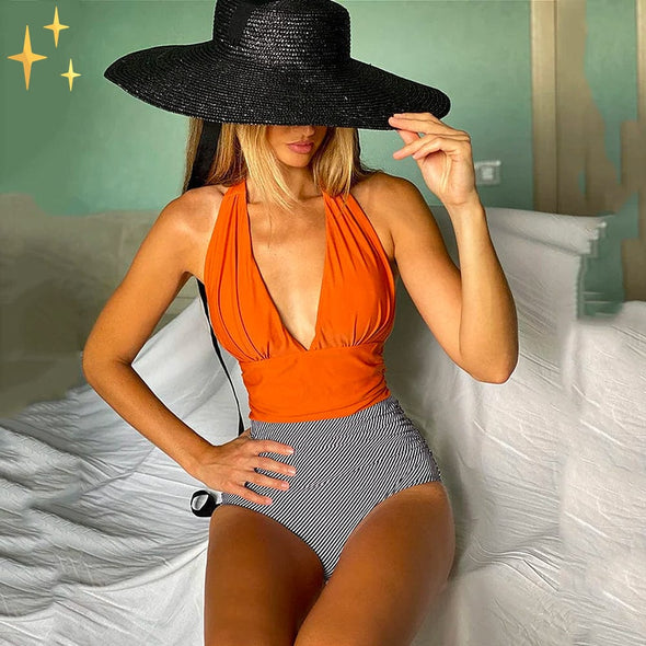 Mirabella Shopping DE 0 70% RABATT / Orange & Gestreift - AUSVERKAUFT / S Mirabella™ Stephanie Badeanzug | Fühlen Sie sich zu 100 % wohl und sexy unter der Sonne, unabhängig von Ihrer Größe