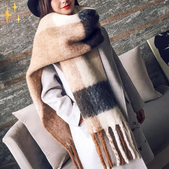Mirabella Shopping DE 200000399 Beige und Dunkelblau Mirabella™ Lorena Kaschmirschal XL | 100% Wärme und Geborgenheit