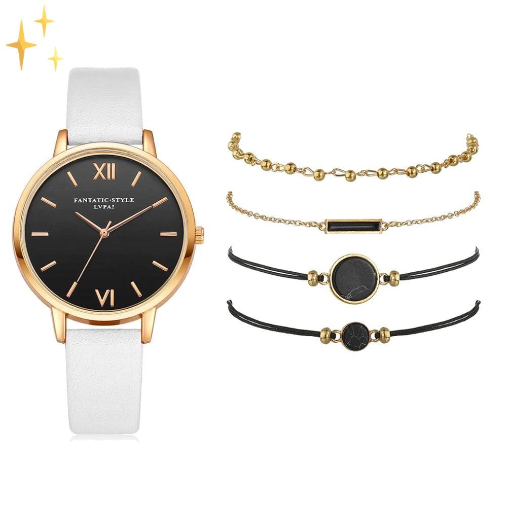 Mirabella Shopping DE 200363144 Weiß + 4 GRATIS Armbänder XII O'Clock Analog Quarz-Uhr Luxury Set + 4 FREE Armbänder | Stilvoll und glorreich durch die Feiertage