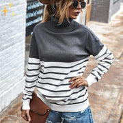 Mirabella Shopping DE 201240203 Grau - AUSVERKAUFT / S Mirabella™ Isabella Turtleneck Stripes Sweater | Kompletter Schutz vor Kälte