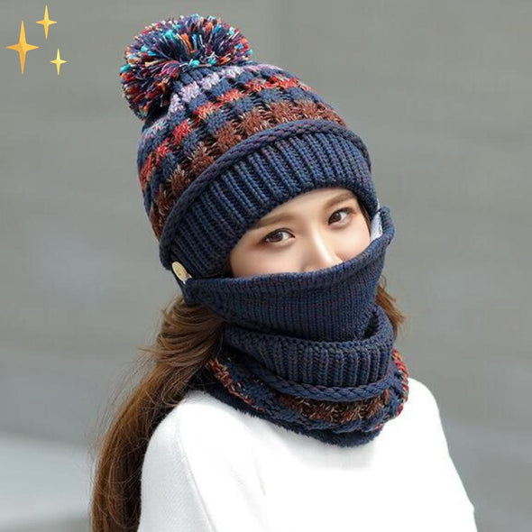 Mirabile Shopping DE 200000447 Dunkelblau Warm&Protect™ Wintermütze, Schal & Schutz 3-in-1 | Schützen Sie sich stilvoll vor der Kälte