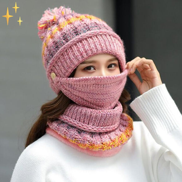 Mirabile Shopping DE 200000447 Rosa Warm&Protect™ Wintermütze, Schal & Schutz 3-in-1 | Schützen Sie sich stilvoll vor der Kälte